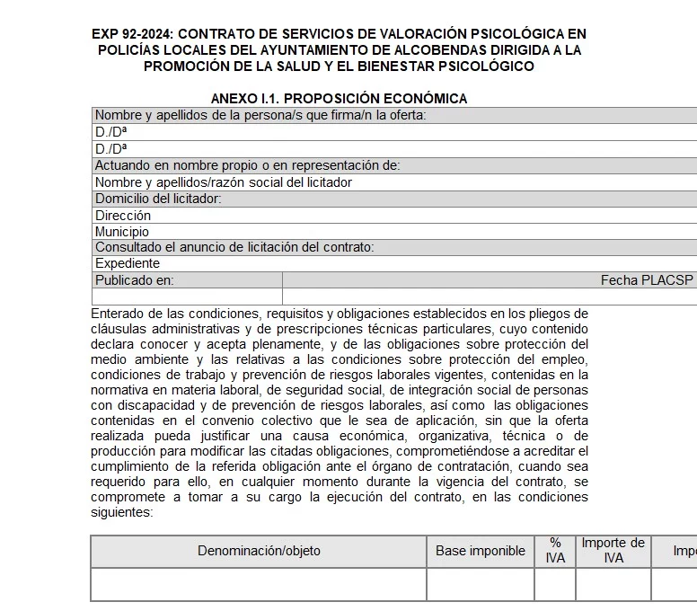 El bajo coste de los servicios psicológicos para 230 policías en cuatro años 1 Documentacion Licitacion