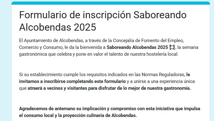 Formulario Inscripción 'Saboreando Alcobendas'