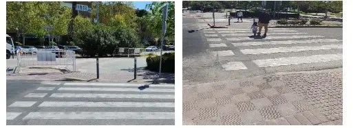 Desnivel entre rebaje de paso de peatones y bicis en calle de Dolores Ibárruri. 