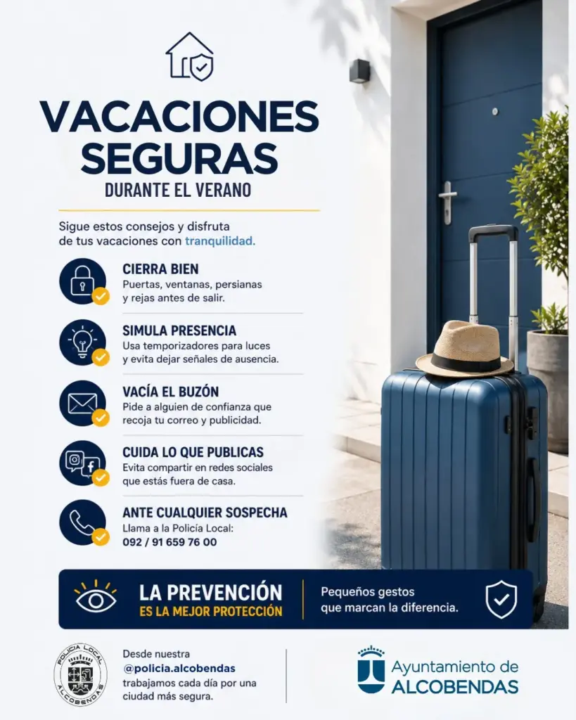 Alcobendas lanza su dispositivo informativo "Vacaciones Seguras" para proteger los hogares durante el verano 1 CAMPANA VACACIONES SEGURAS