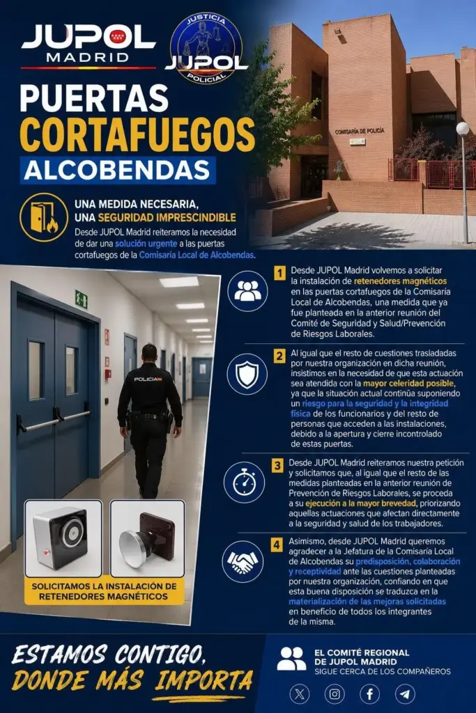 Reclaman una solución urgente a las puertas cortafuegos de la Comisaría Local de Alcobendas 1 jupol alcobendas policia